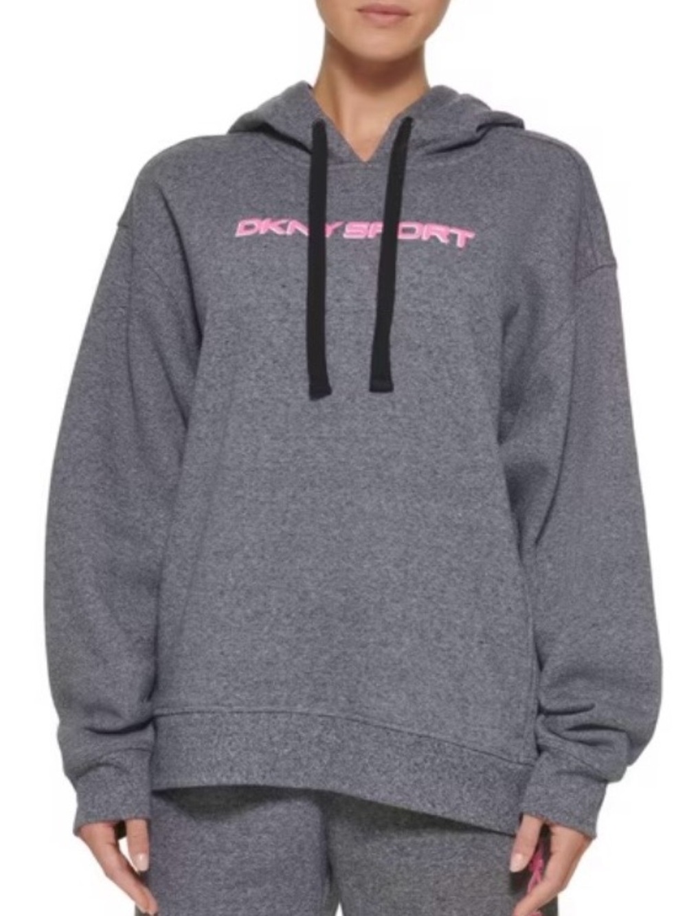 DKNY Women's Gray Hoodie with Pink Logo loose fit size XS
